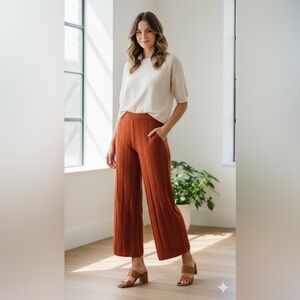 Anthropologie Burnt Orange Knit Pants Small 30inch Inseam